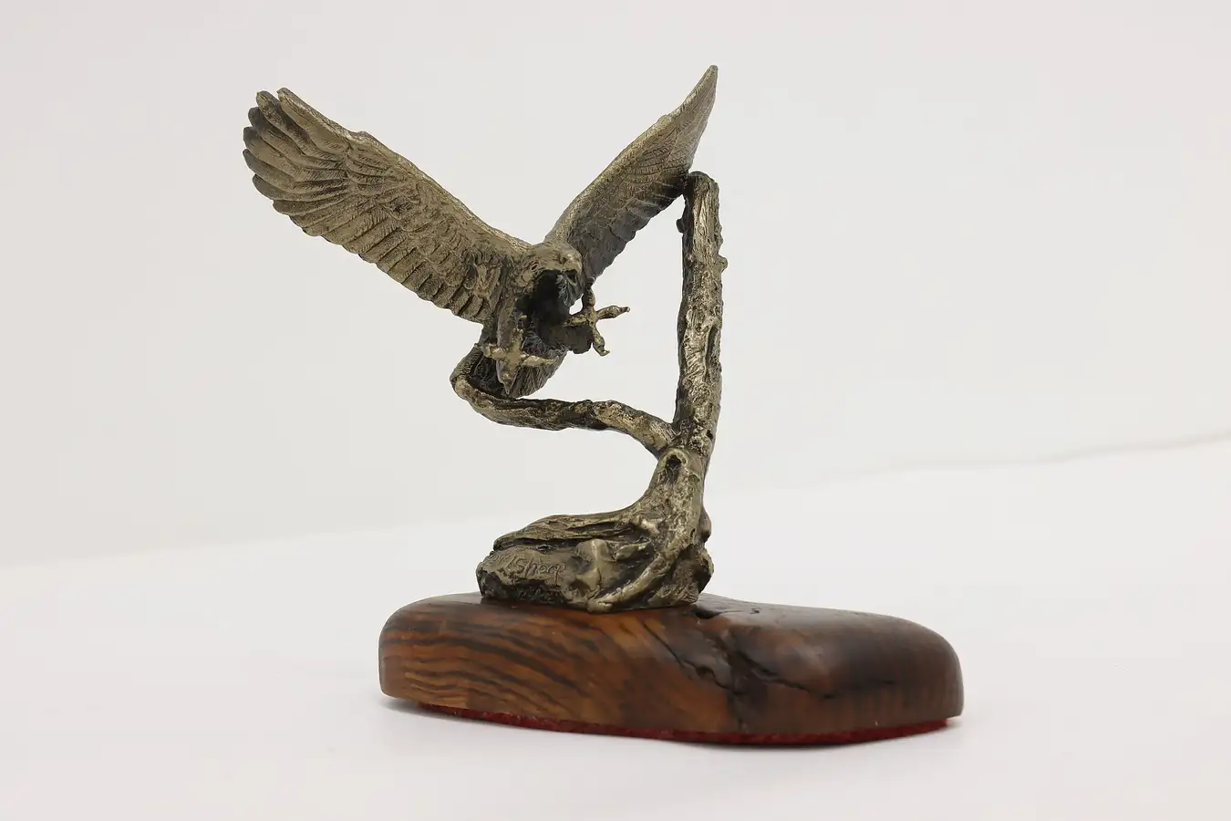 Main image of Hunting Eagle Vintage Bronze Sculpture on Oak Base, Shoop