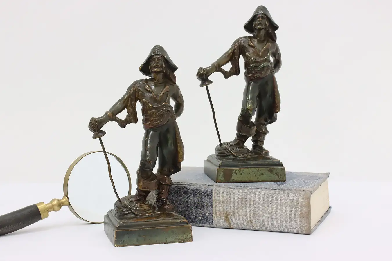 Main image of Pair of Antique Bronze Pirate Captain Bookends, Herzel