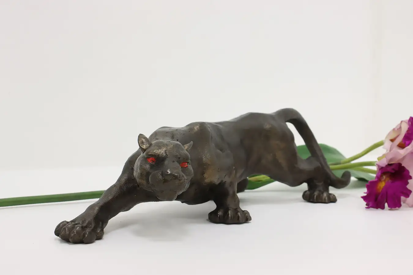 Main image of Hunting Panther Statue Vintage Painted Iron Sculpture