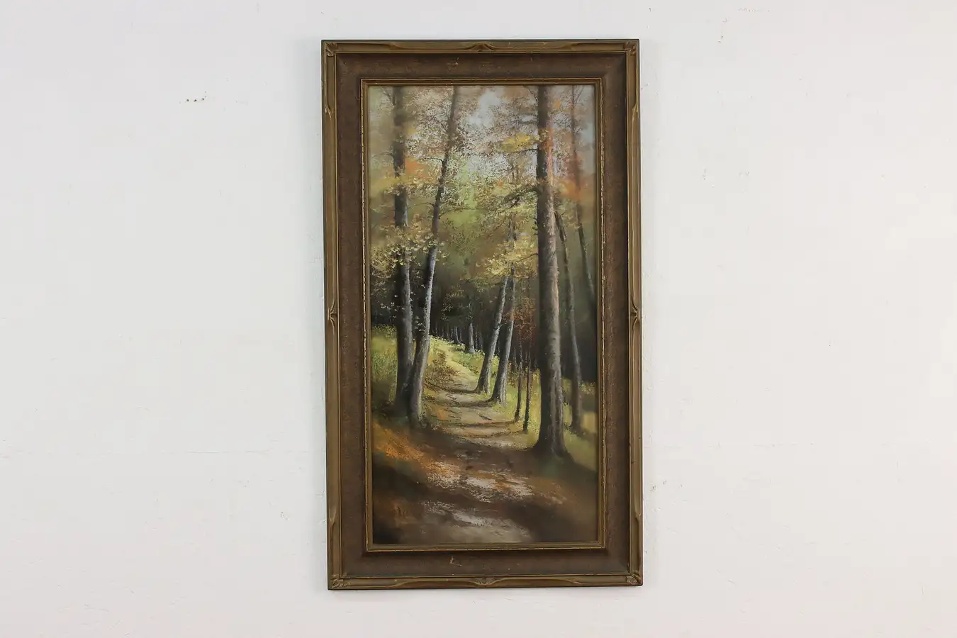 Main image of Woodland Path Antique Pastel Painting, Gunderson 33.5"
