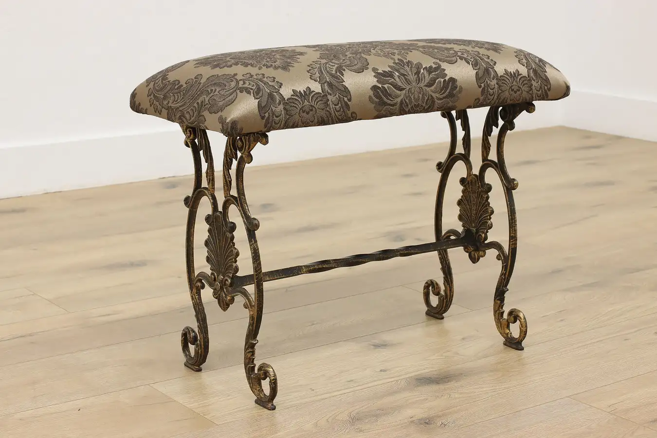 Main image of Victorian Antique Cast Iron Boudoir or Hall Bench New Fabric