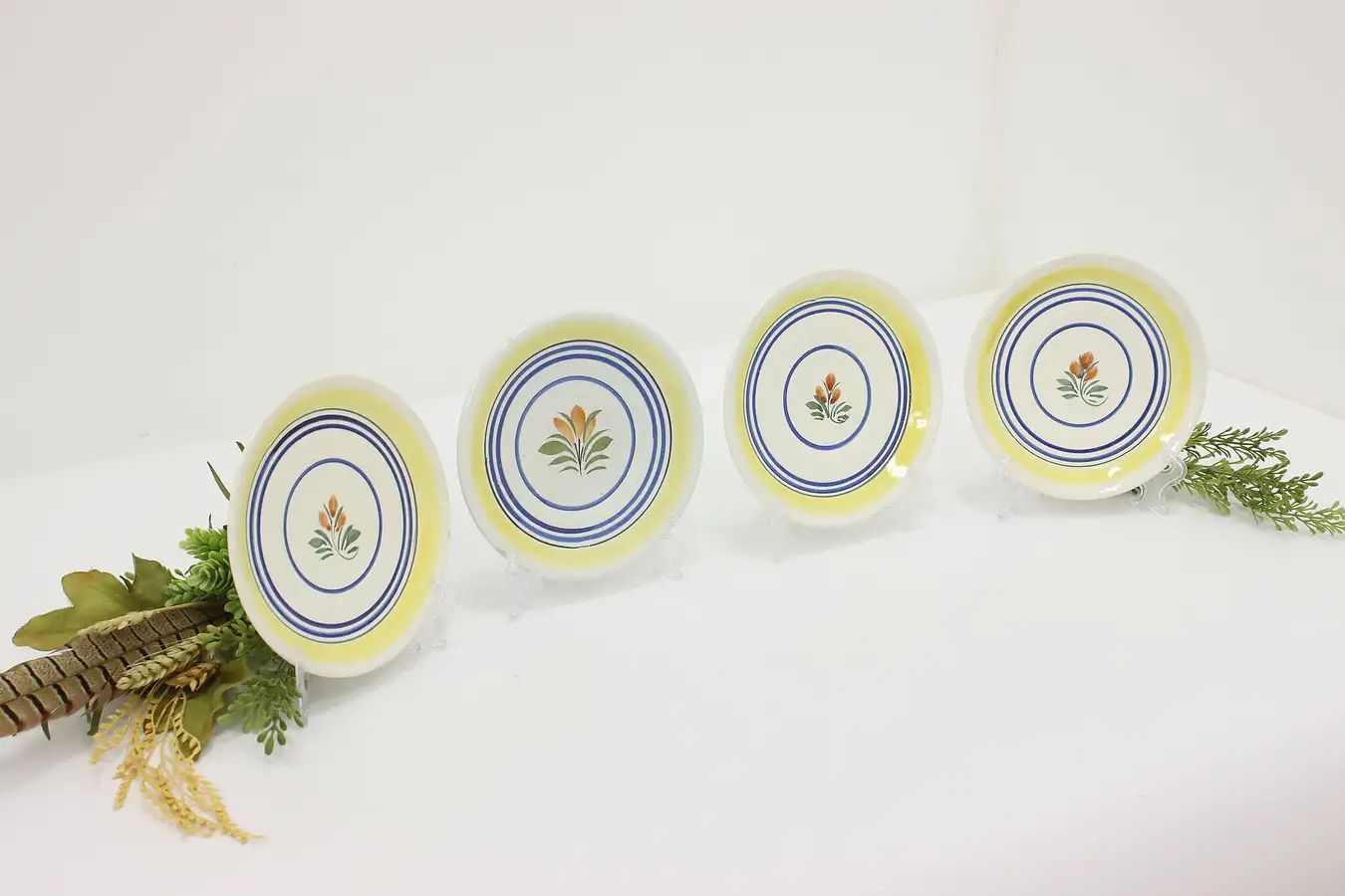 Main image of Set of 4 Quimper Vintage Hand Painted Dessert Plates