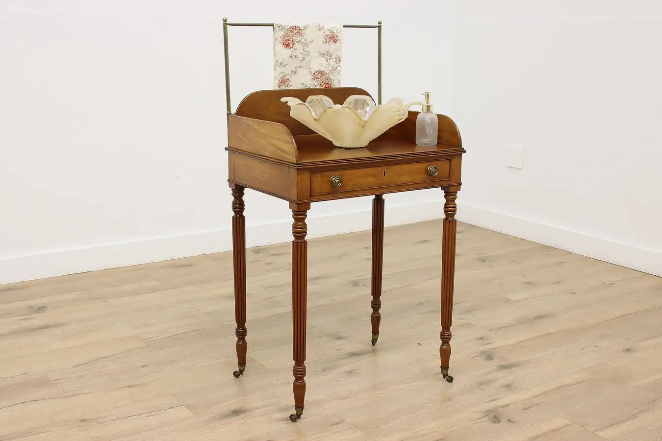 Main image of Sheraton Antique Mahogany Washstand Bath Hall Console Signed