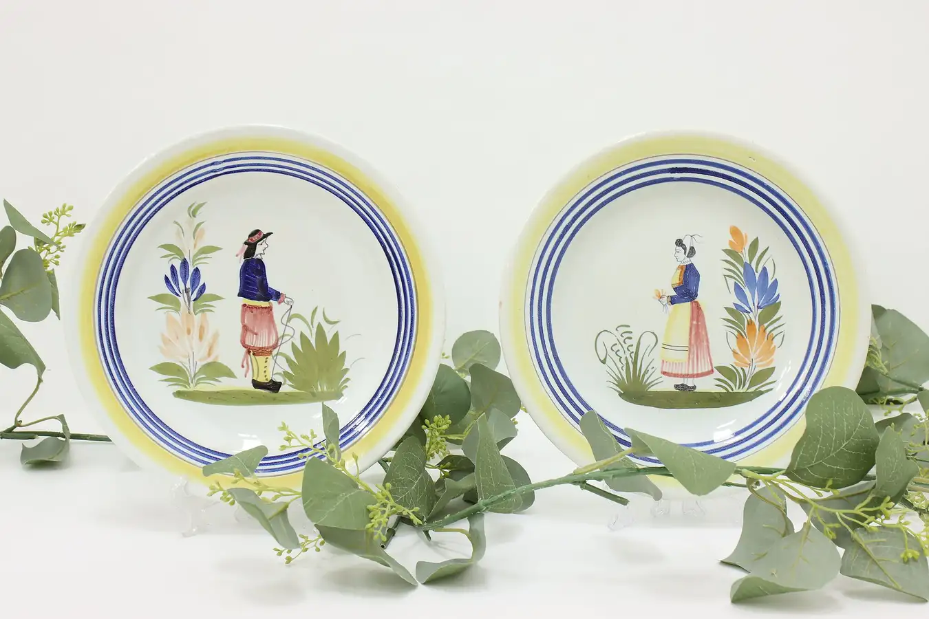 Main image of Pair of Vintage French Quimper Hand Painted Dinner Plates