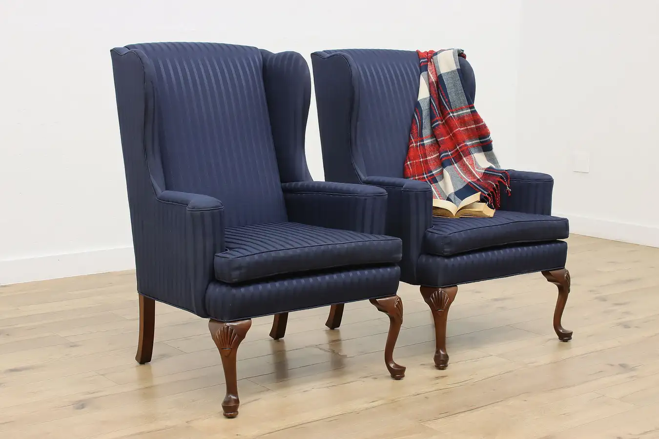 Main image of Pair of Vintage Ethan Allen Wingback Office Library Chairs