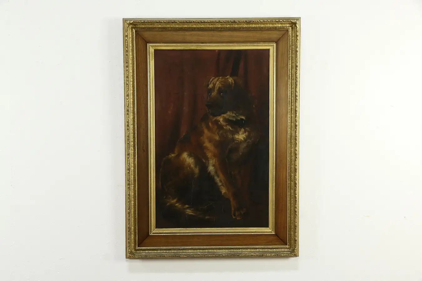 Main image of Victorian Antique Original Large Oil Painting Portrait of Mastiff Dog 56"
