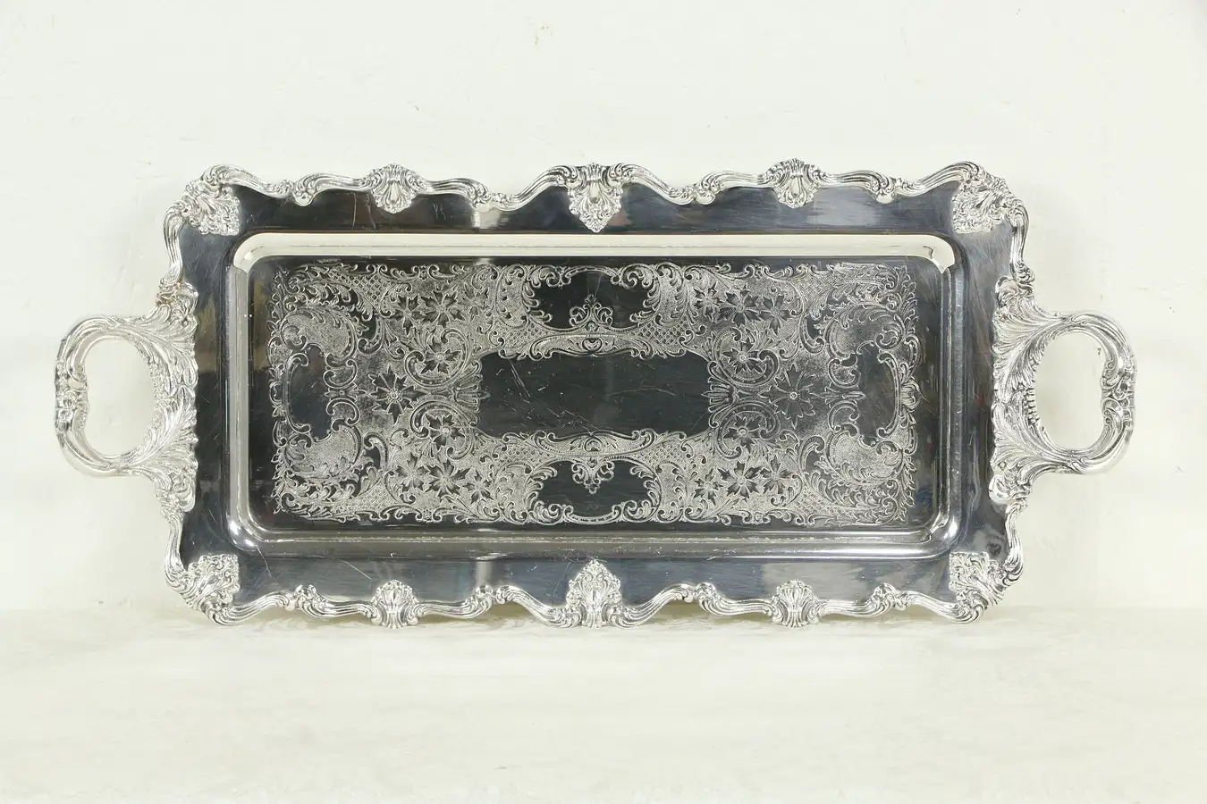 Main image of Silverplate Footed Antique Engraved Tray Victorian W&S Black Kinton
