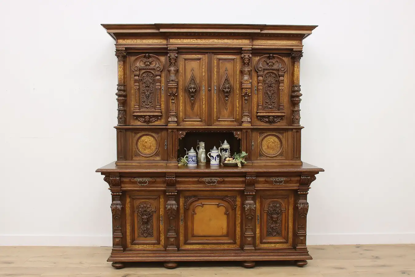 Main image of Antique Renaissance Oak & Marquetry Sideboard or Bar Cabinet