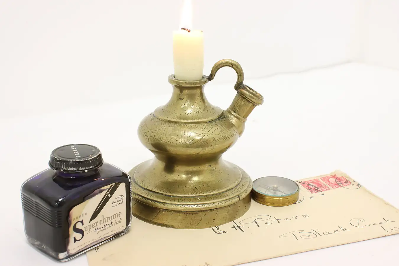 Main image of Persian Antique Brass Hookah Base or Candleholder