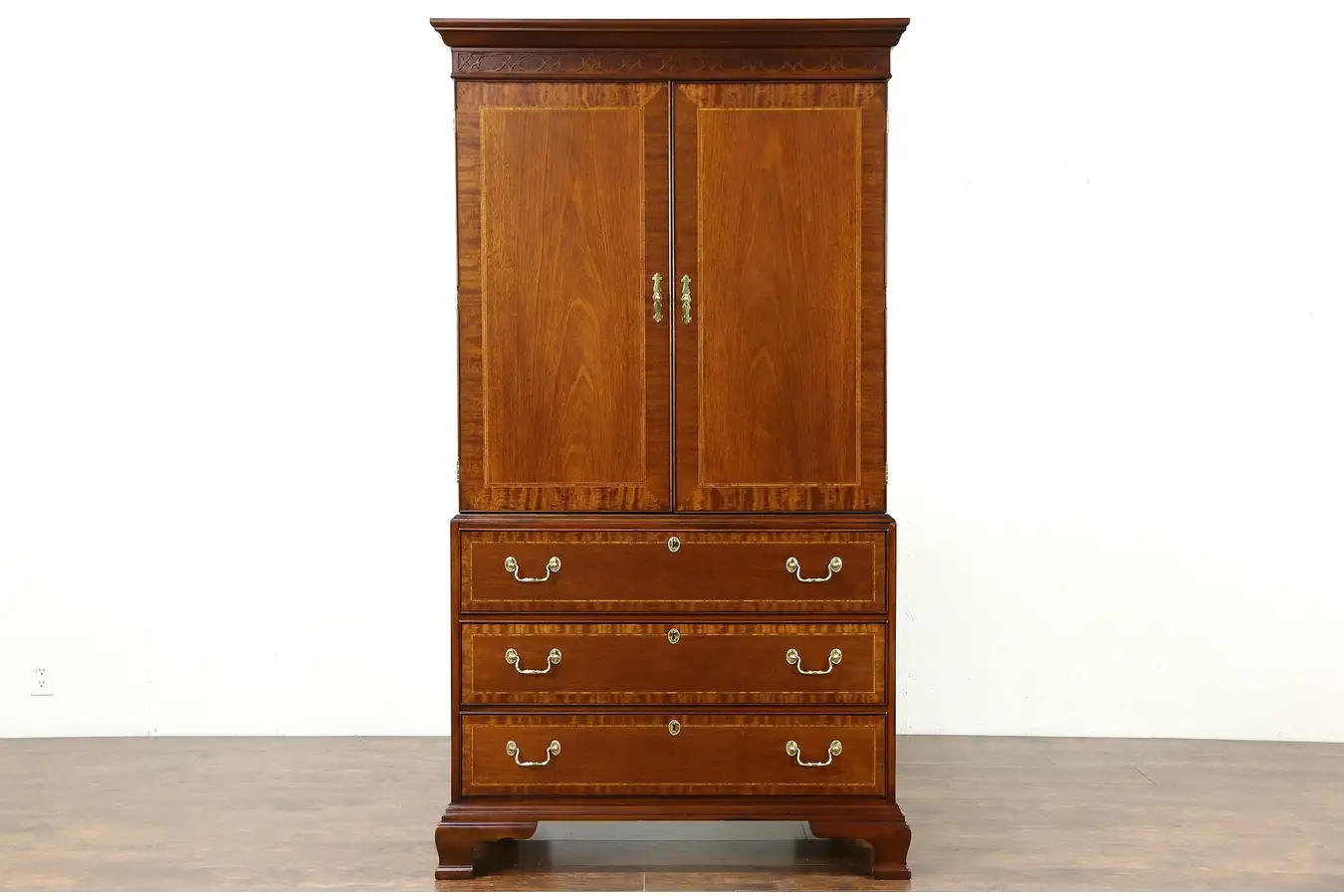 Main image of Armoire or Wardrobe, Traditional Banded Mahogany, Signed Councill