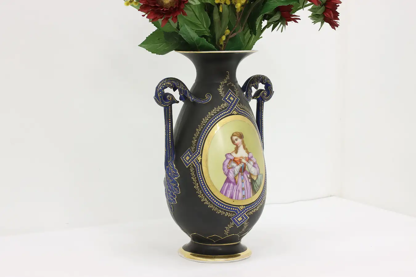 Main image of French Antique Hand Painted Porcelain Vase, Lady Portrait