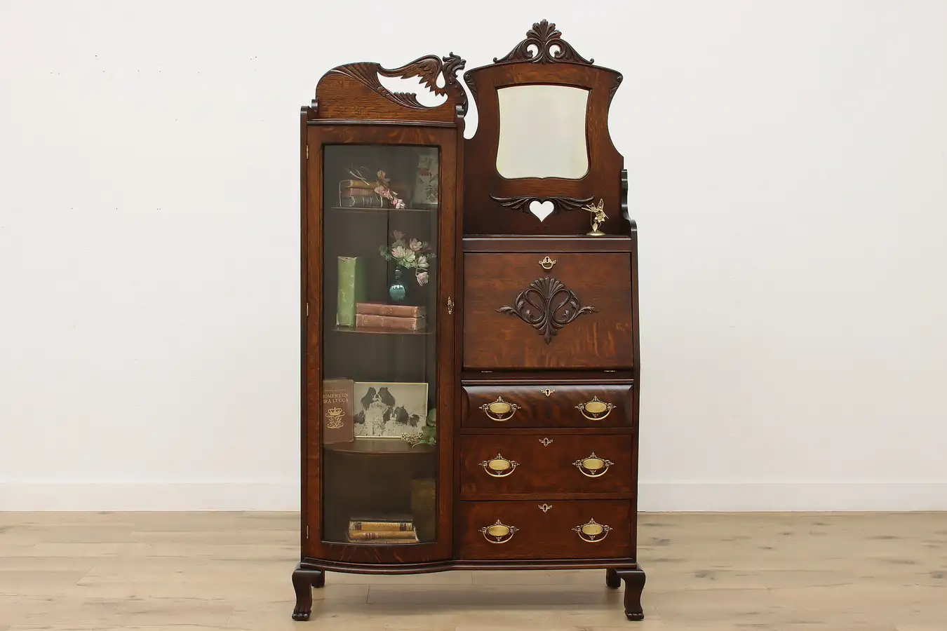 Main image of Victorian Antique Oak Side by Side Secretary Desk & Bookcase