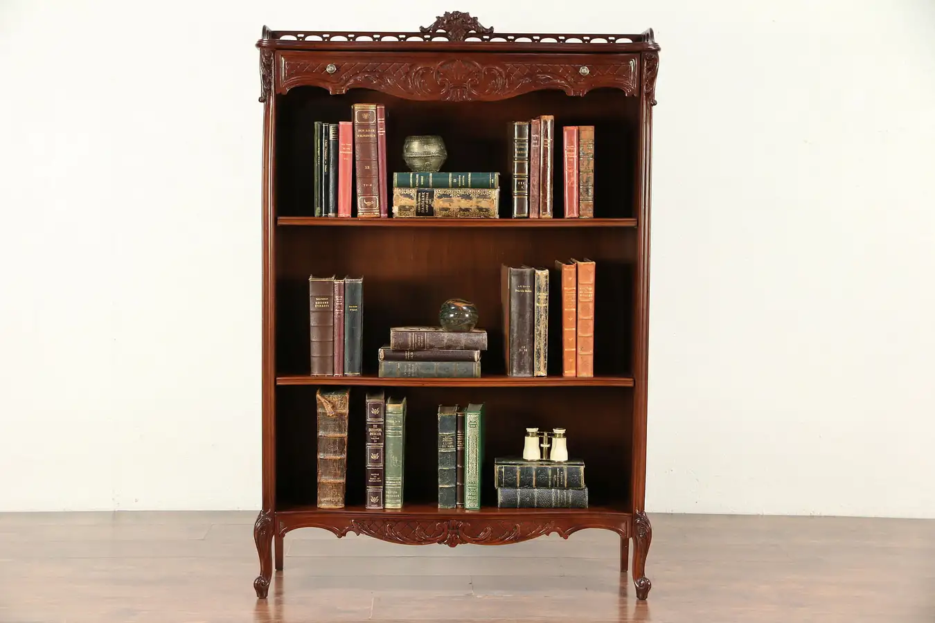 Main image of French Style Carved Walnut 1940 Vintage Bookcase