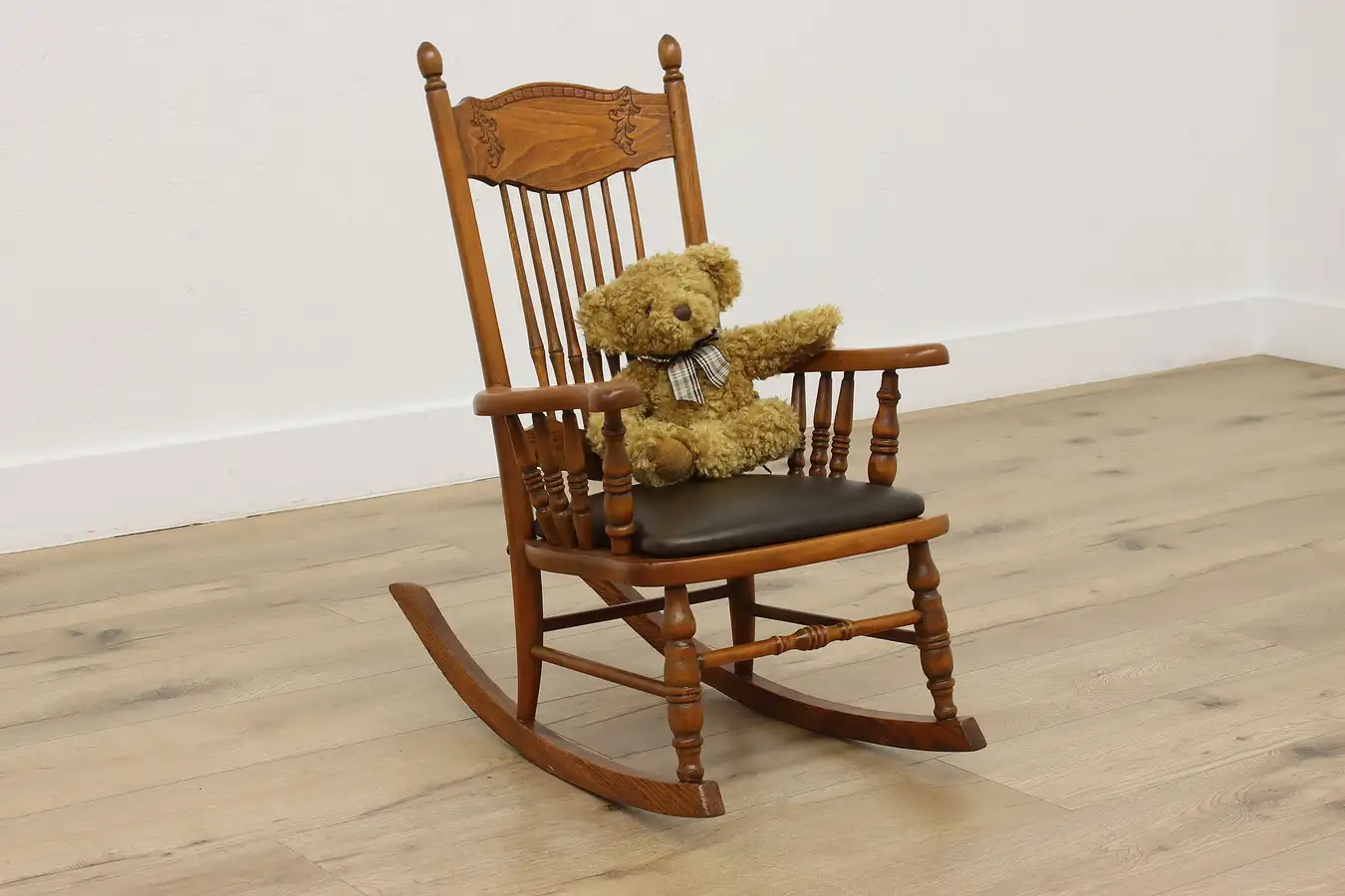 Main image of Victorian Farmhouse Antique Leather Seat Child Rocking Chair