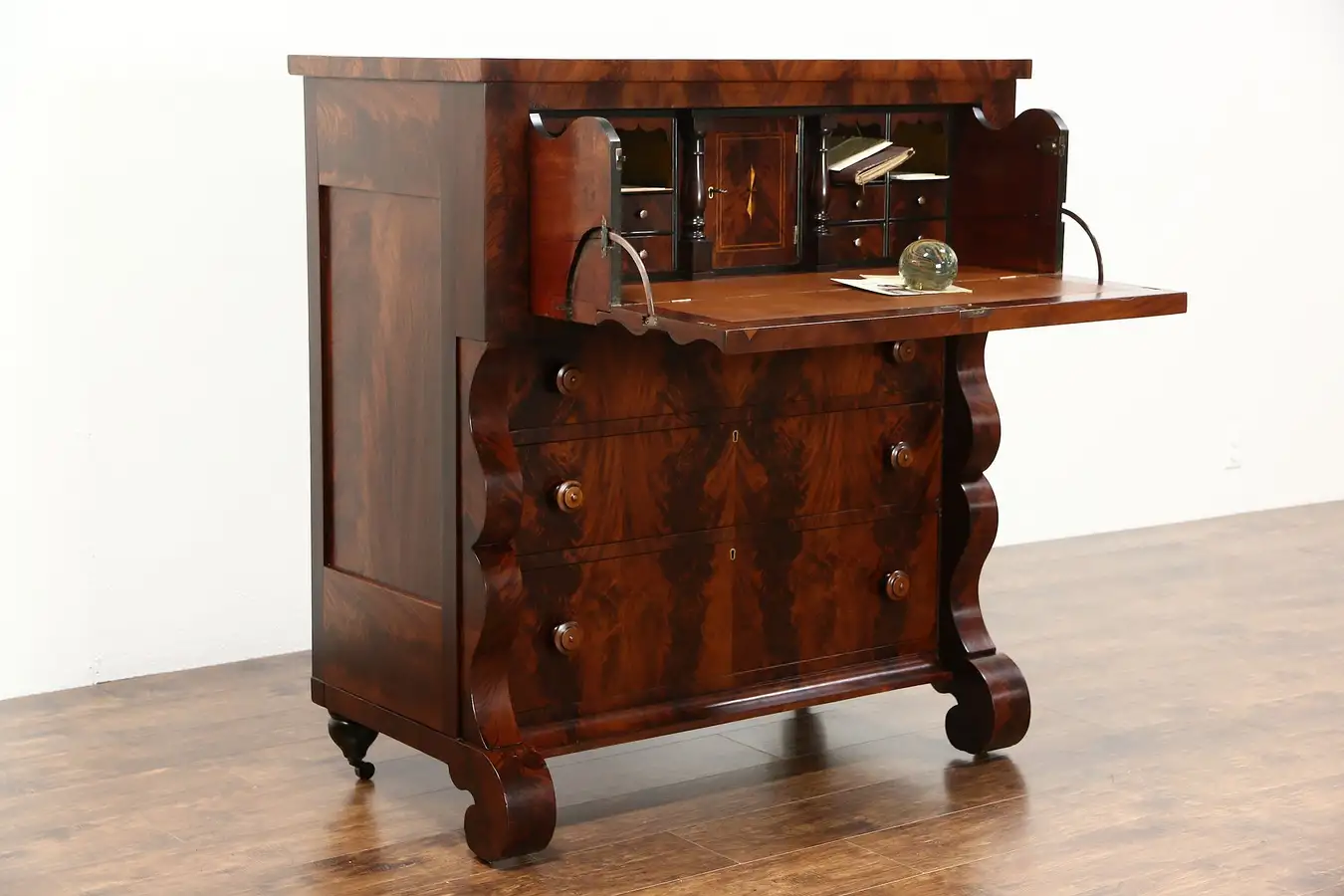Main image of Empire Mahogany 1835 Antique Butler Secretary Desk, Secret Compartments