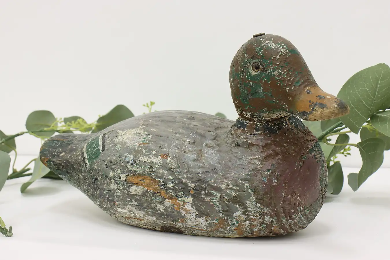 Main image of Farmhouse Antique Painted Wood Duck Decoy Sculpture