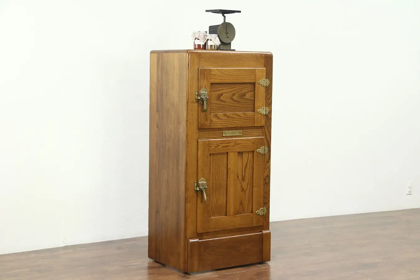 Main image of Oak & Ash Antique 1910 Kitchen Pantry Icebox, Signed White Mountain