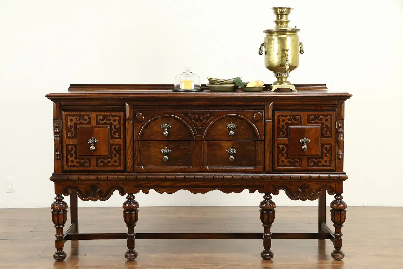 Main image of English Tudor Style Antique Oak & Walnut Sideboard, Server or Buffet