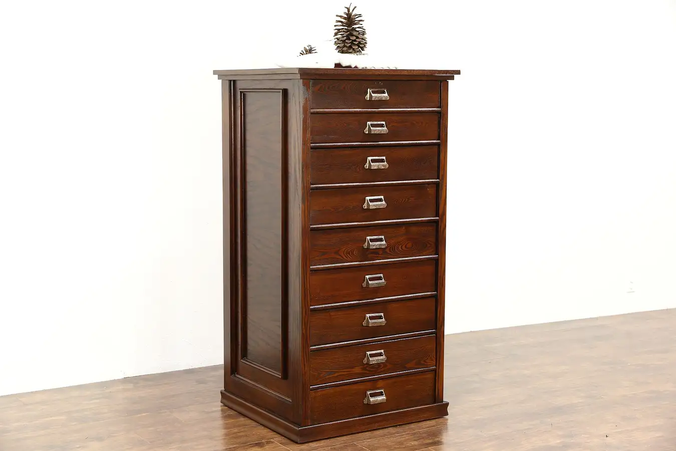 Main image of Oak 1900 Antique Map Chest or 9 Drawer Printer File or Collector Cabinet