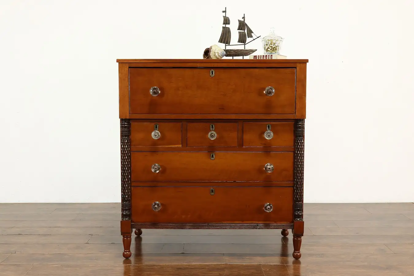 Main image of Empire Antique Cherry Six Drawer Chest or Dresser, Glass Knobs, Ohio