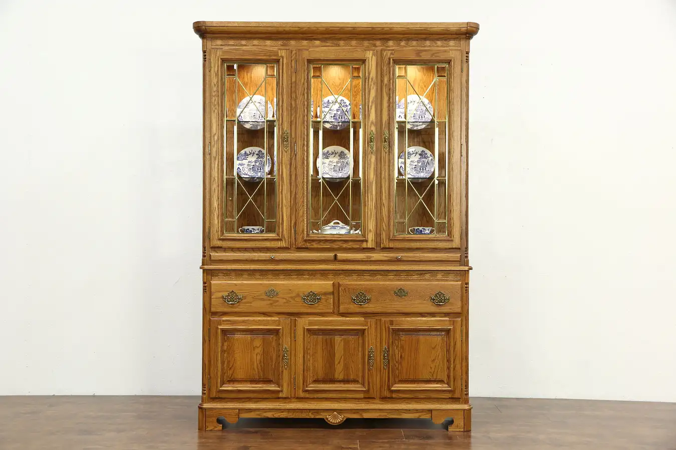 Main image of Oak Vintage China Cabinet, Leaded Beveled Glass, Richardson Bros of WI