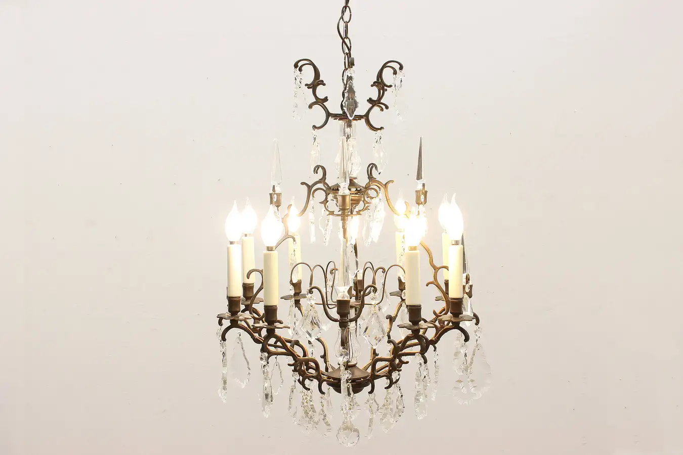 Main image of Classic Dark Brass & Crystal Prism 8 Candle Chandelier