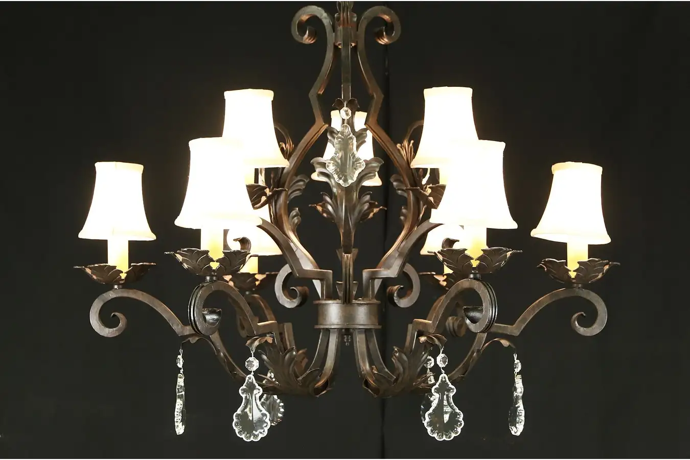 Main image of Wrought Iron Statuary Bronze 9 Candle 36" Wide Chandelier, Crystal Prisms