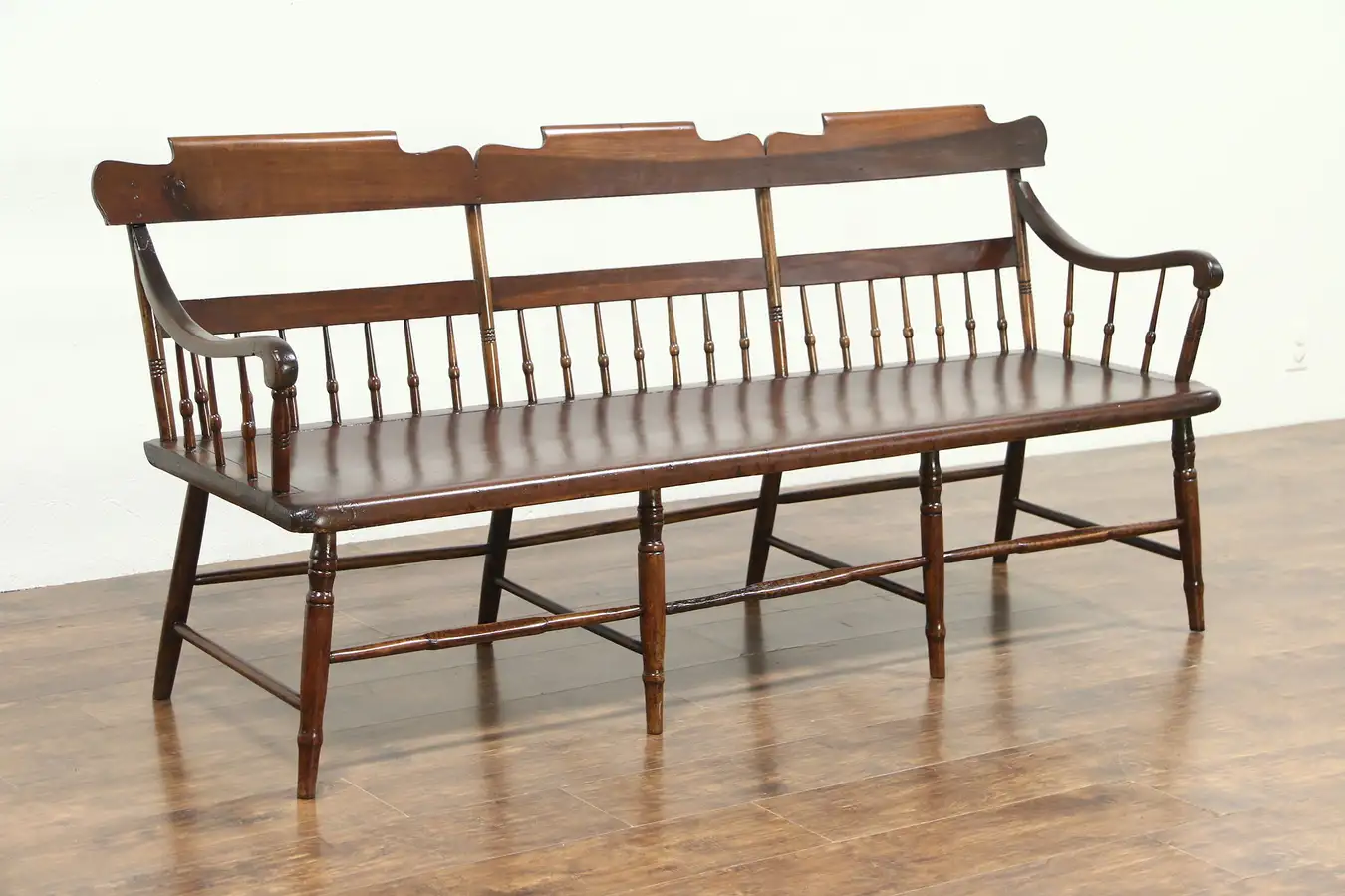 Main image of New England Country Carved 1840's Antique Deacon or Hall Bench or Settle