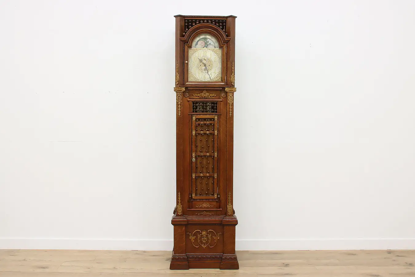 Main image of Victorian Antique Oak Tall Case Grandfather Clock, Waltham