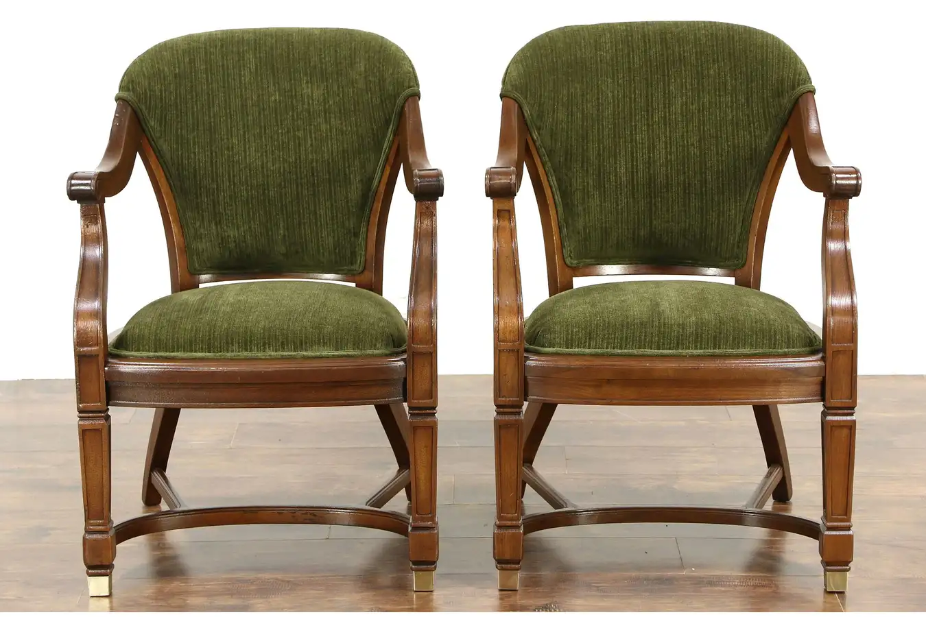 Main image of Pair of Antique Walnut Library or Office Chairs, New Upholstery, Meade Chicago