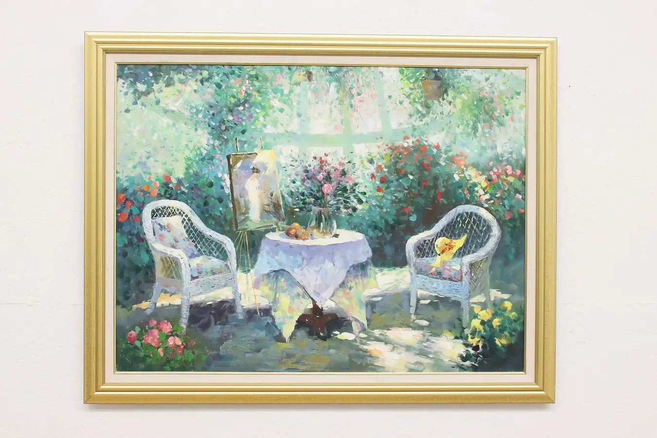 Main image of Garden Conservatory Vintage Original Oil Painting Minton 46"