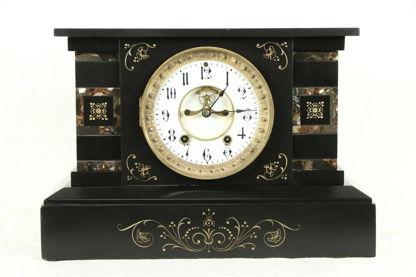 Main image of Victorian Antique Inlaid Marble Mantel Clock, Open Escapement Seth Thomas