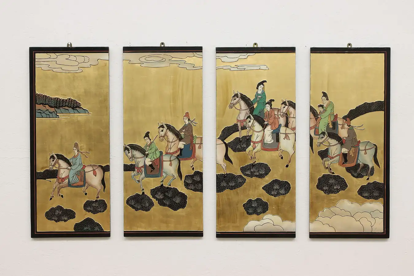 Main image of Set of 4 Chinese Vintage Carved Gold Leaf Wall Panels, Women