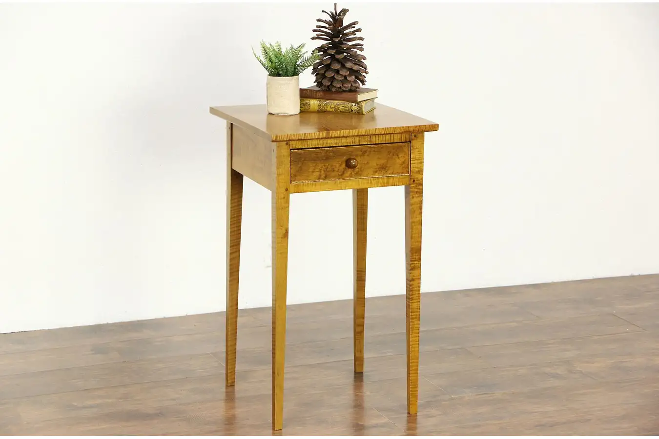 Main image of Curly Tiger Maple Nightstand or End Table, Vintage Replica of 1790 Original