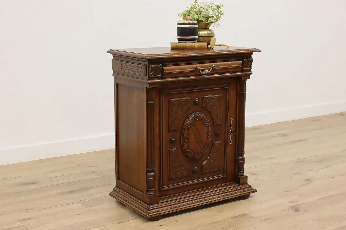 Main image of Italian Renaissance Antique Carved Oak Hall Bar Bath Cabinet