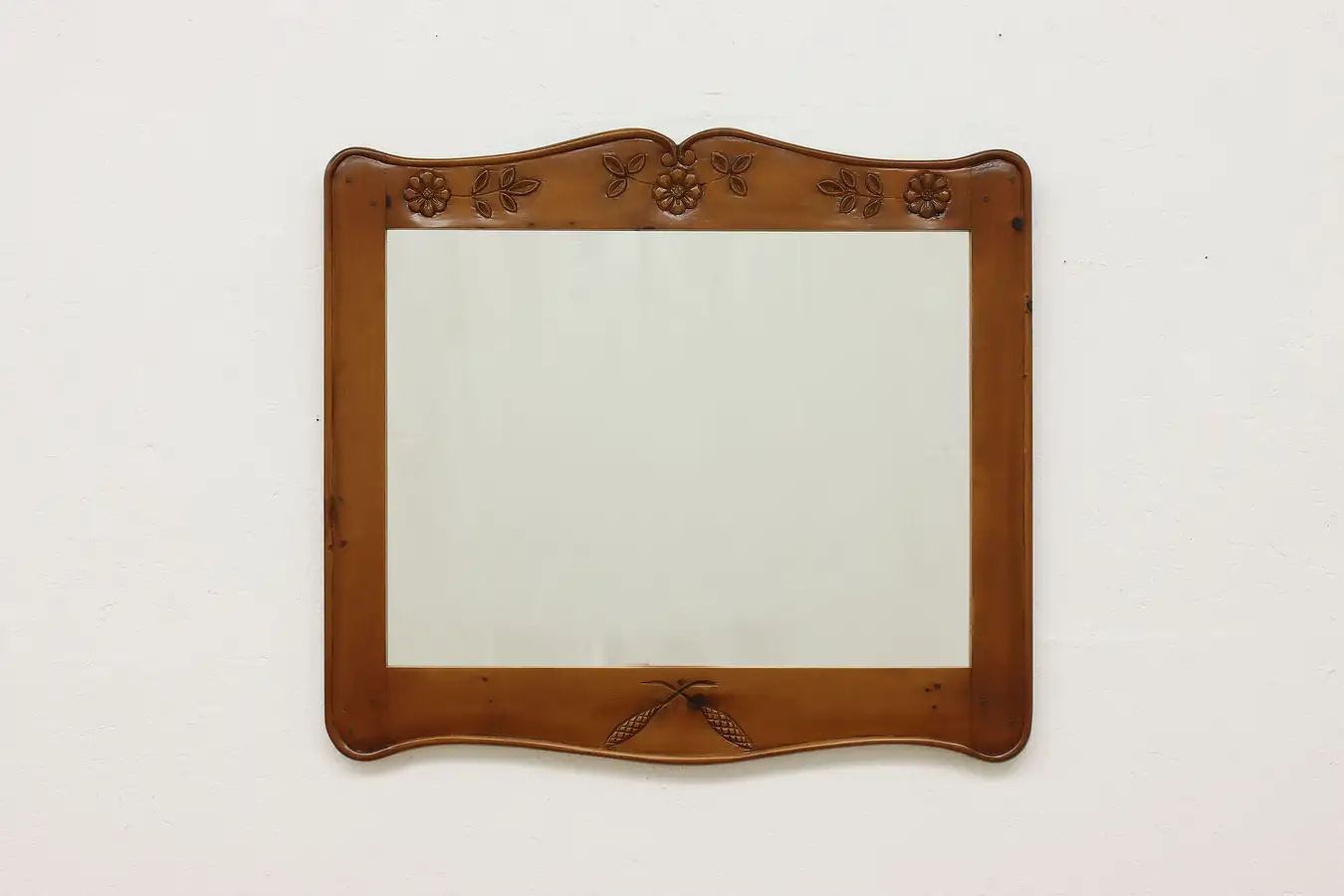 Main image of Farmhouse Vintage Carved Pine Hall Wall Mirror, Flowers