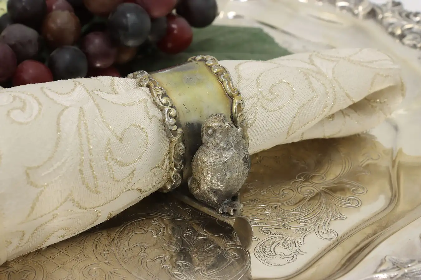 Main image of Victorian Antique Silverplate Bird & Best Wishes Napkin Ring