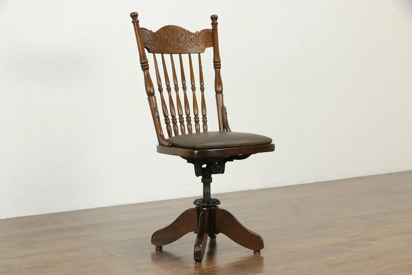 Main image of Victorian Antique Carved Oak Swivel Adjustable Office Desk Chair Plymouth