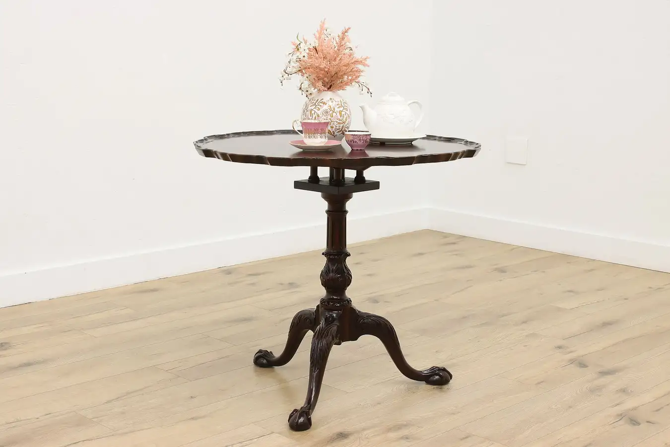 Main image of Georgian Vintage Carved Mahogany Tilt Top Tea Table, Baker