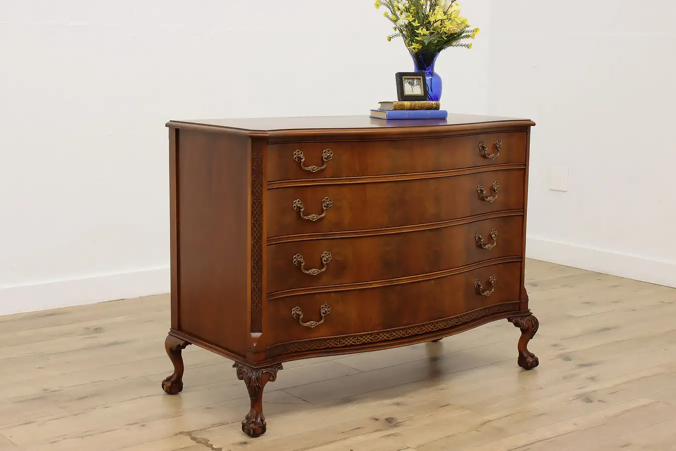 Main image of Georgian Vintage Carved Walnut Chest or Dresser, Claw Feet