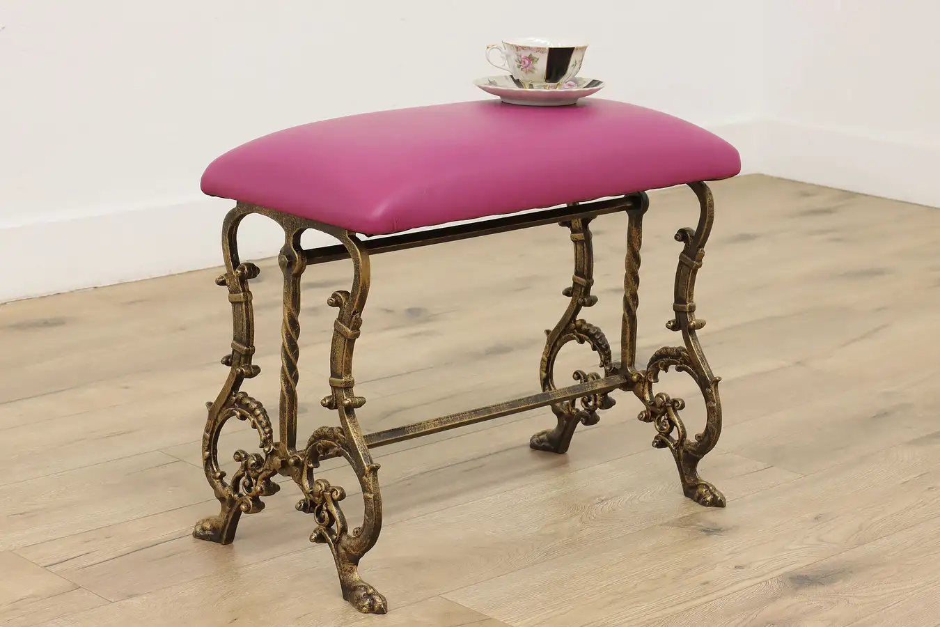 Main image of Victorian Antique Iron Footstool or Bench, New Leather