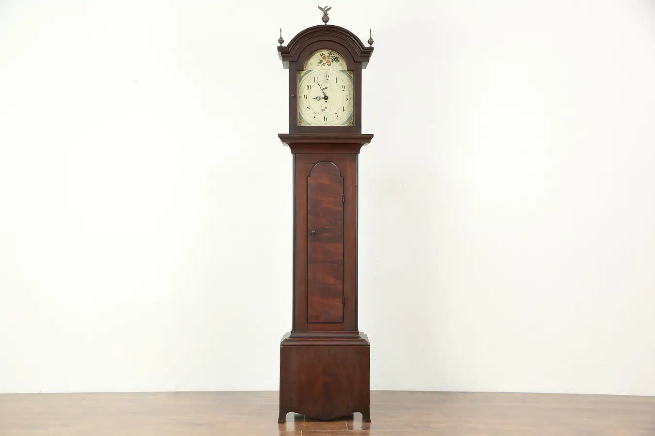 Main image of Grained Pine 1840 Antique Grandfather Long Case Clock, Quartz Battery Movement