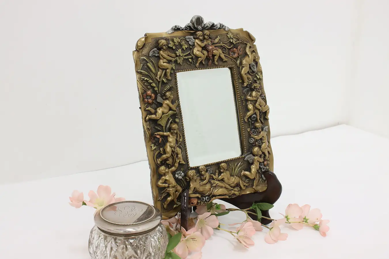 Main image of Cherubs Vintage Brass Plated Beveled Wall Mirror, Chesney
