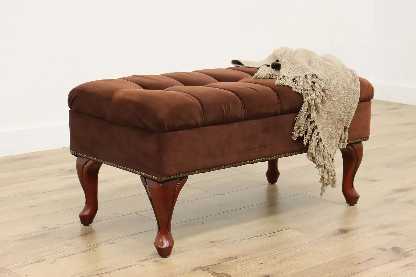 Main image of Georgian Vintage Tufted Brown Suede Ottoman w/ Storage