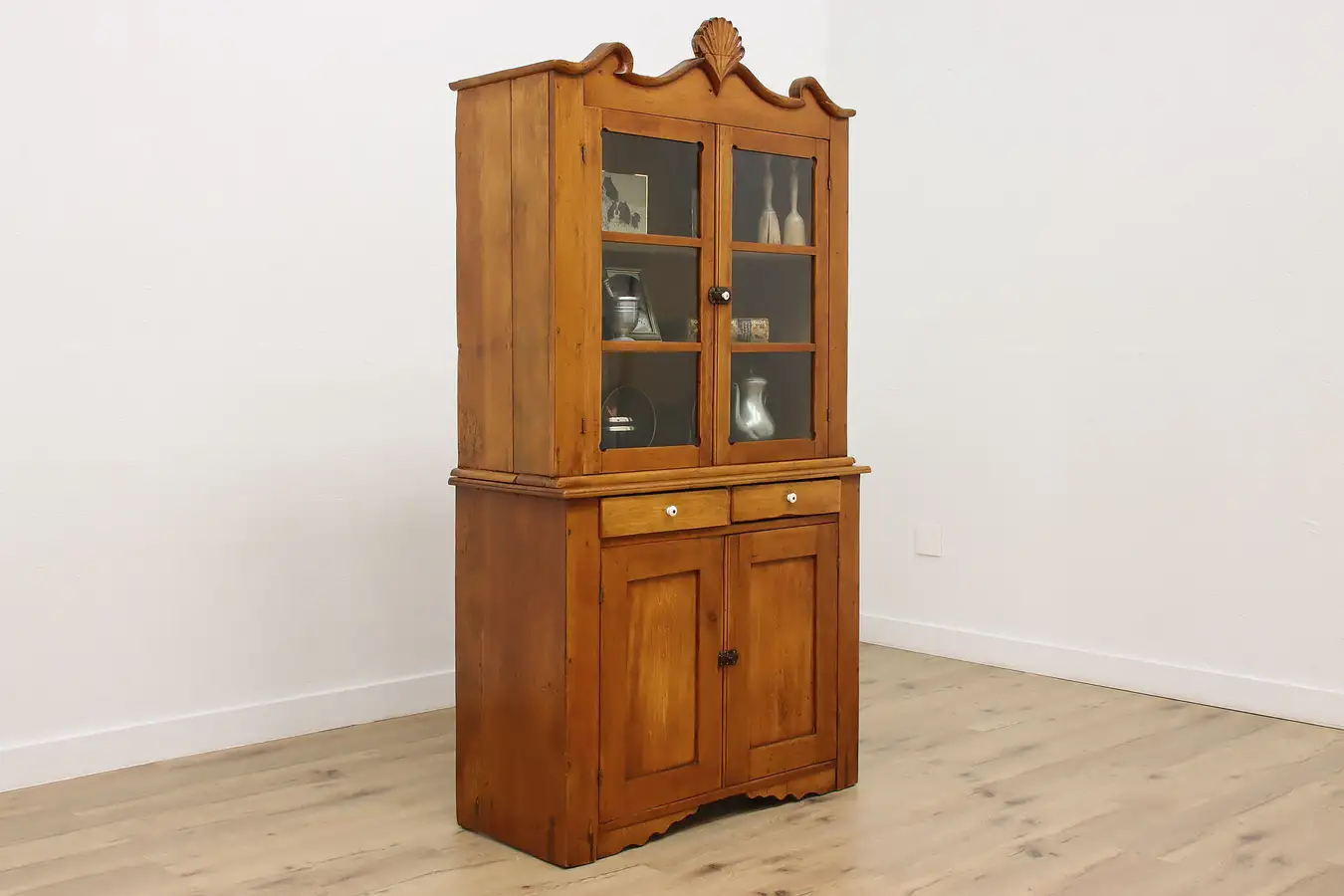 Main image of Farmhouse Antique Pine Kitchen Cupboard or Pantry Cabinet