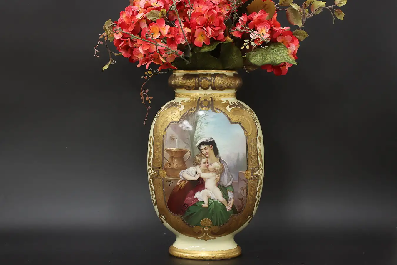 Main image of French Antique Hand Painted Porcelain Flower Vase, Malpass