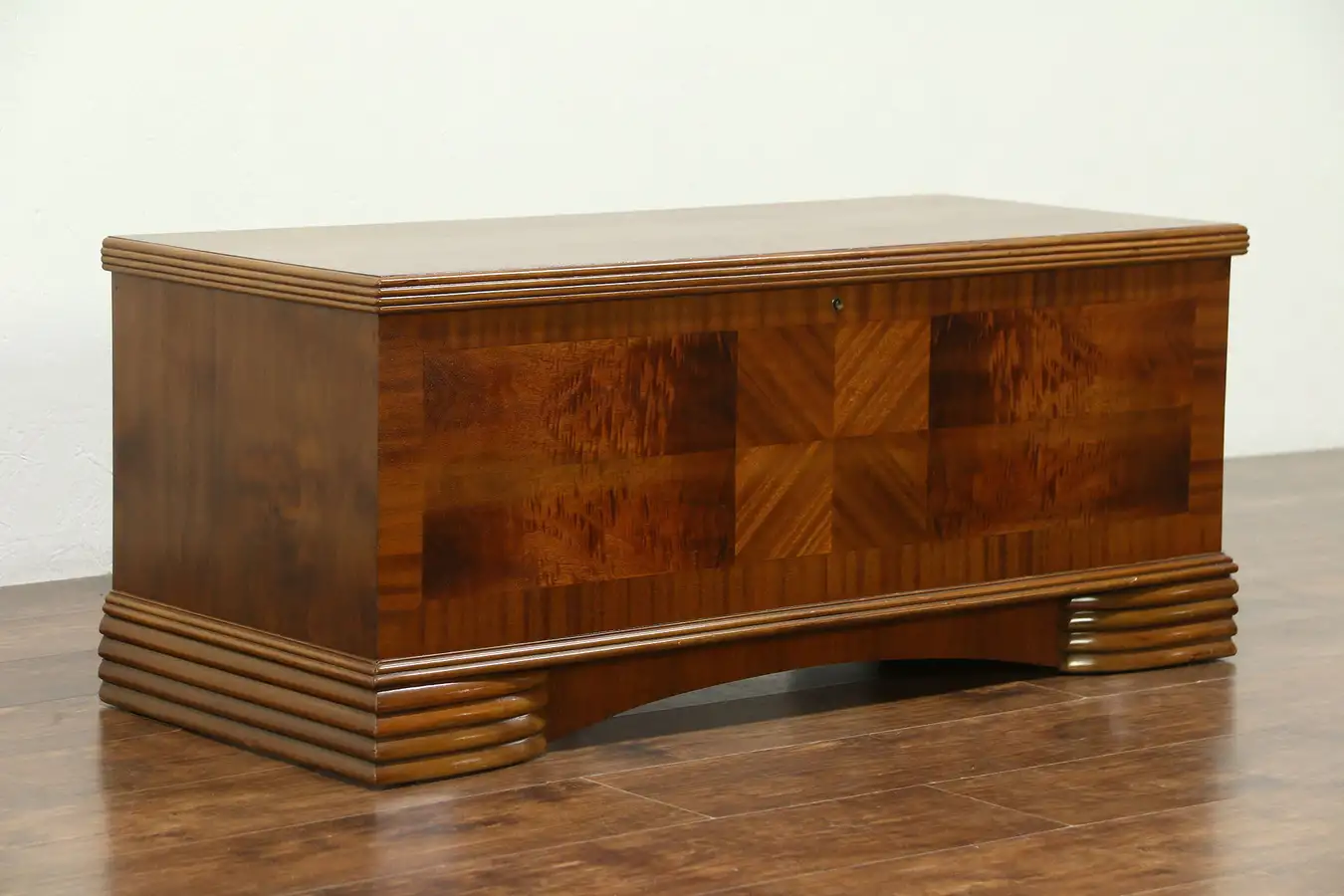 Main image of Art Deco 1930's Vintage Walnut Bench or Cedar Lined Chest, Dillingham of WI