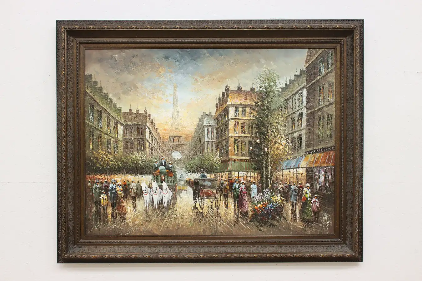 Main image of Evening in Paris Vintage Original Oil Painting 58.5"