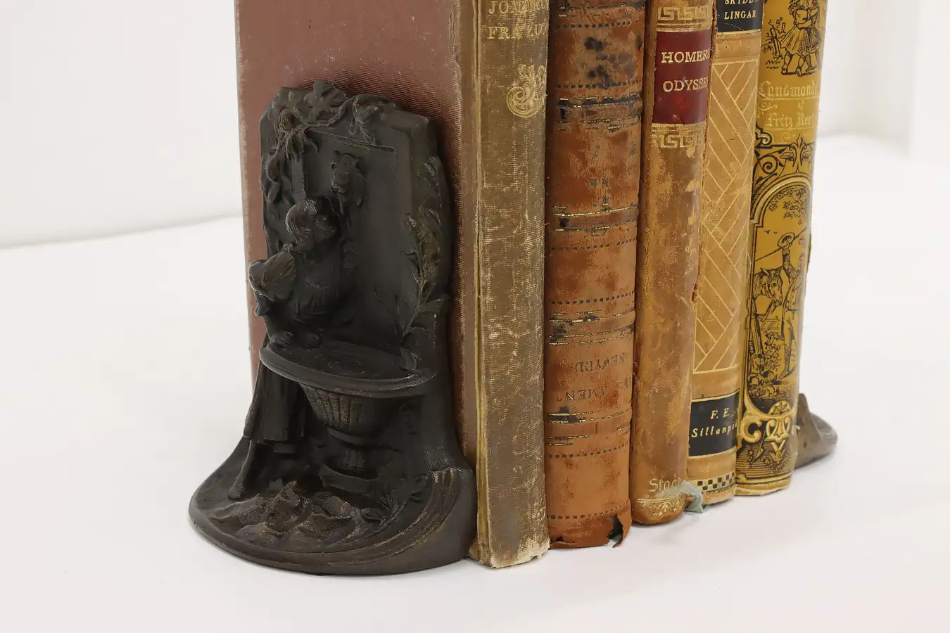 Main image of Pair of Antique Iron Roman Girl at Fountain Library Bookends