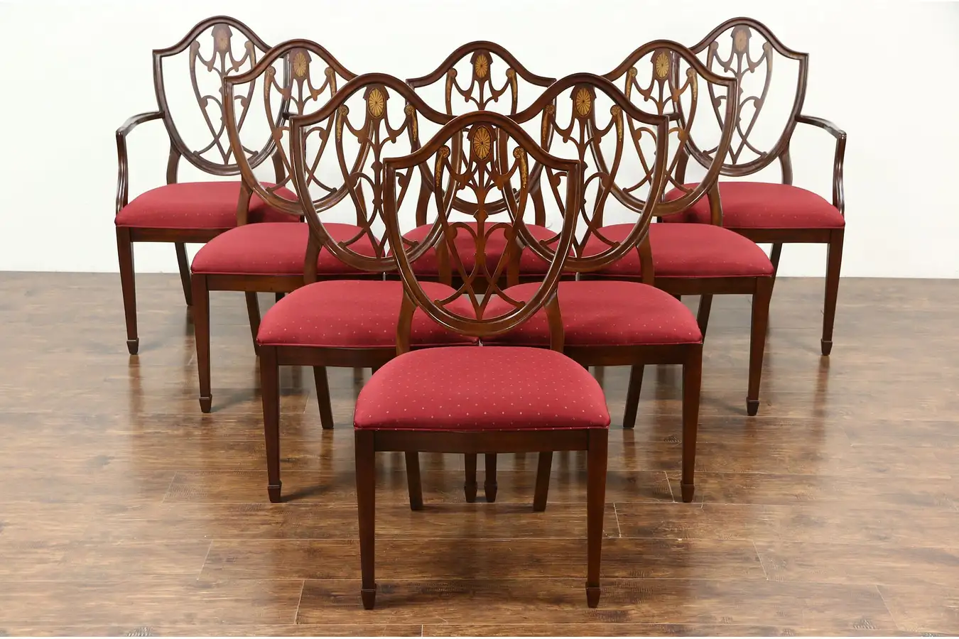Main image of Set of 8 Drexel Heritage Vintage Shield Back Traditional Mahogany Dining Chairs